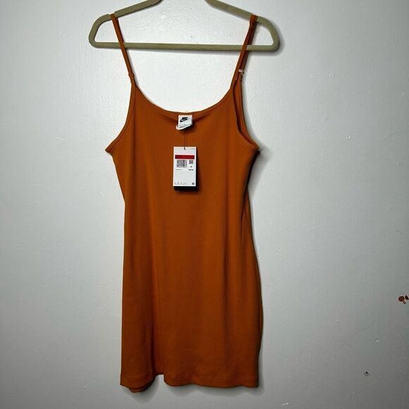 Nike Yellow Tan Ribbed Mini Tank Dress Size L Tight Fit Athletic Athleisure Gym - Picture 1 of 12